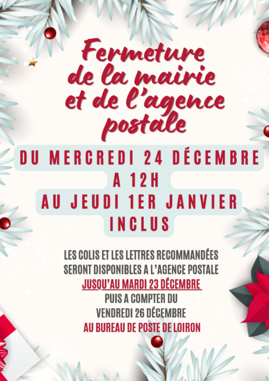 Fermeture mairie et poste