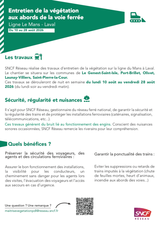Info entretien de la végétation : Le Mans - Laval - août 2026